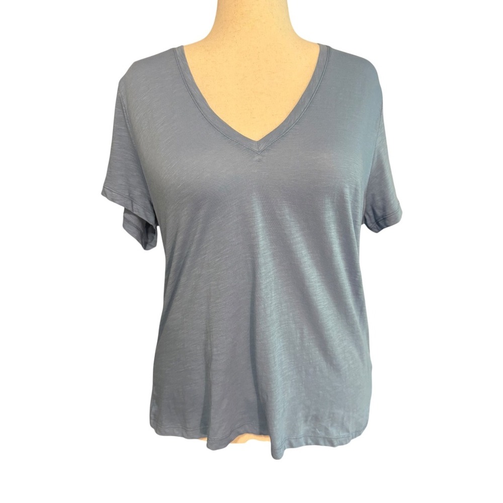 Madewell Whisper Cotton V-Neck Tee Dusty Blue XXL K7953 Short Sleeve Slub Top